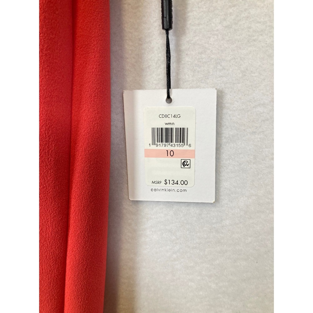 Sophisticated Calvin Klein Women 10 Red Bell Sleeve Lace Trim Sheath Dress‎ NEW - Picture 5 of 10
